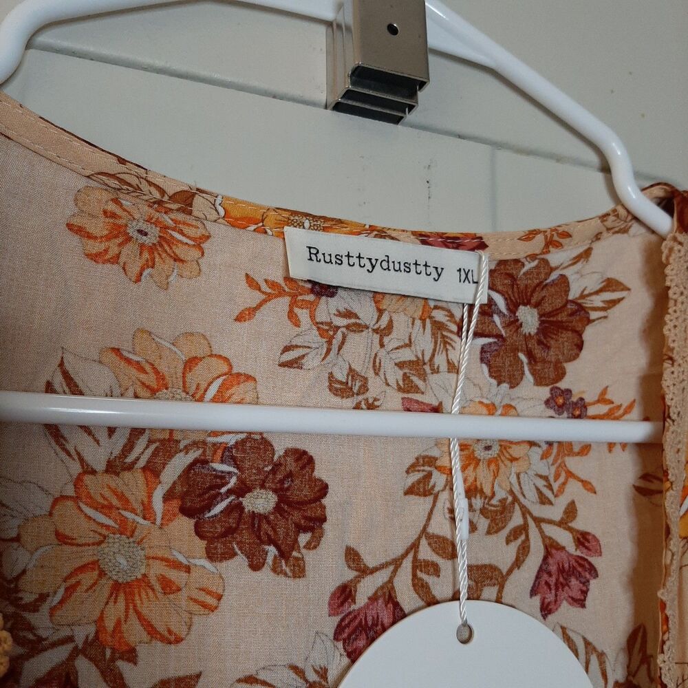 NEW Rusttydustty Dress Orange Women Size Plus 1XL Bohemia Crush Floral - Picture 5 of 11